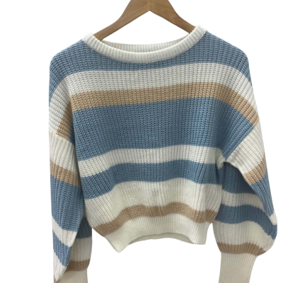 Caroline Morgan Womens  Size 8 Cropped Jumper Beige / Blue / White 