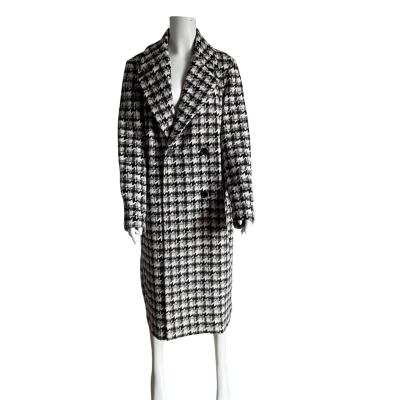 Two T’s Women’s Black and White Houndstooth Double Breasted Long Coat