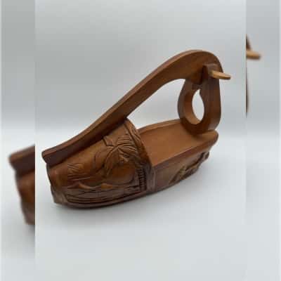 Vintage Carved Wooden Dutch Clog Shoe Bottle Holder