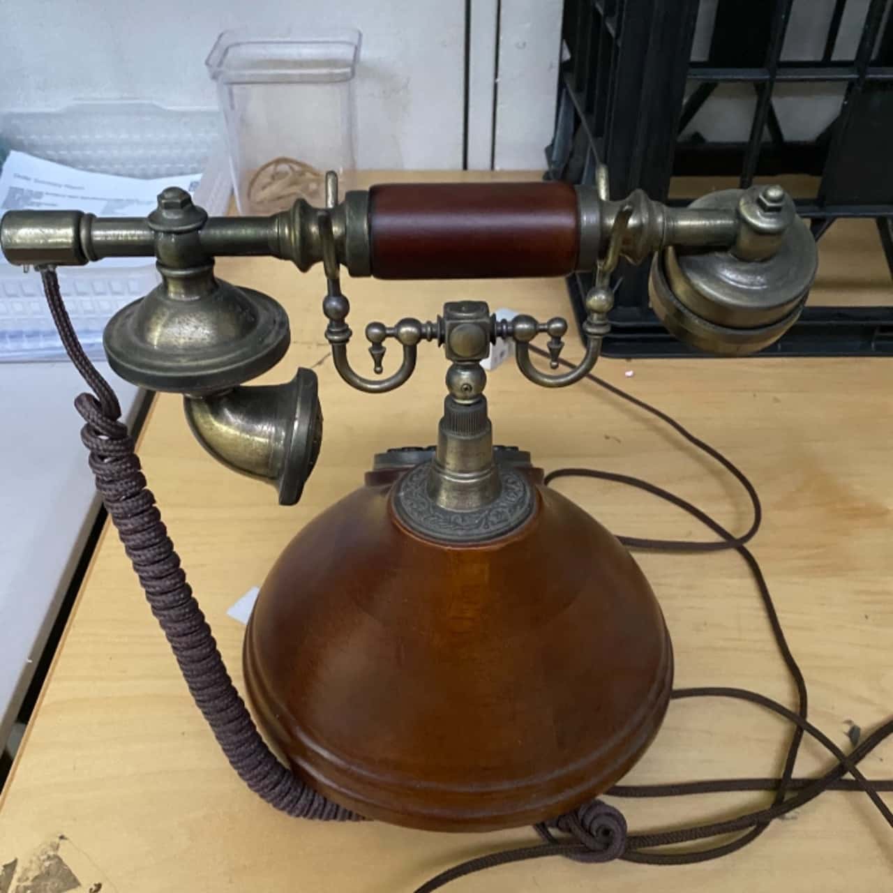 Old school phone with modern plug