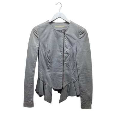 Willow Womens Size 8 Peplum Grey Leather-blend Jacket
