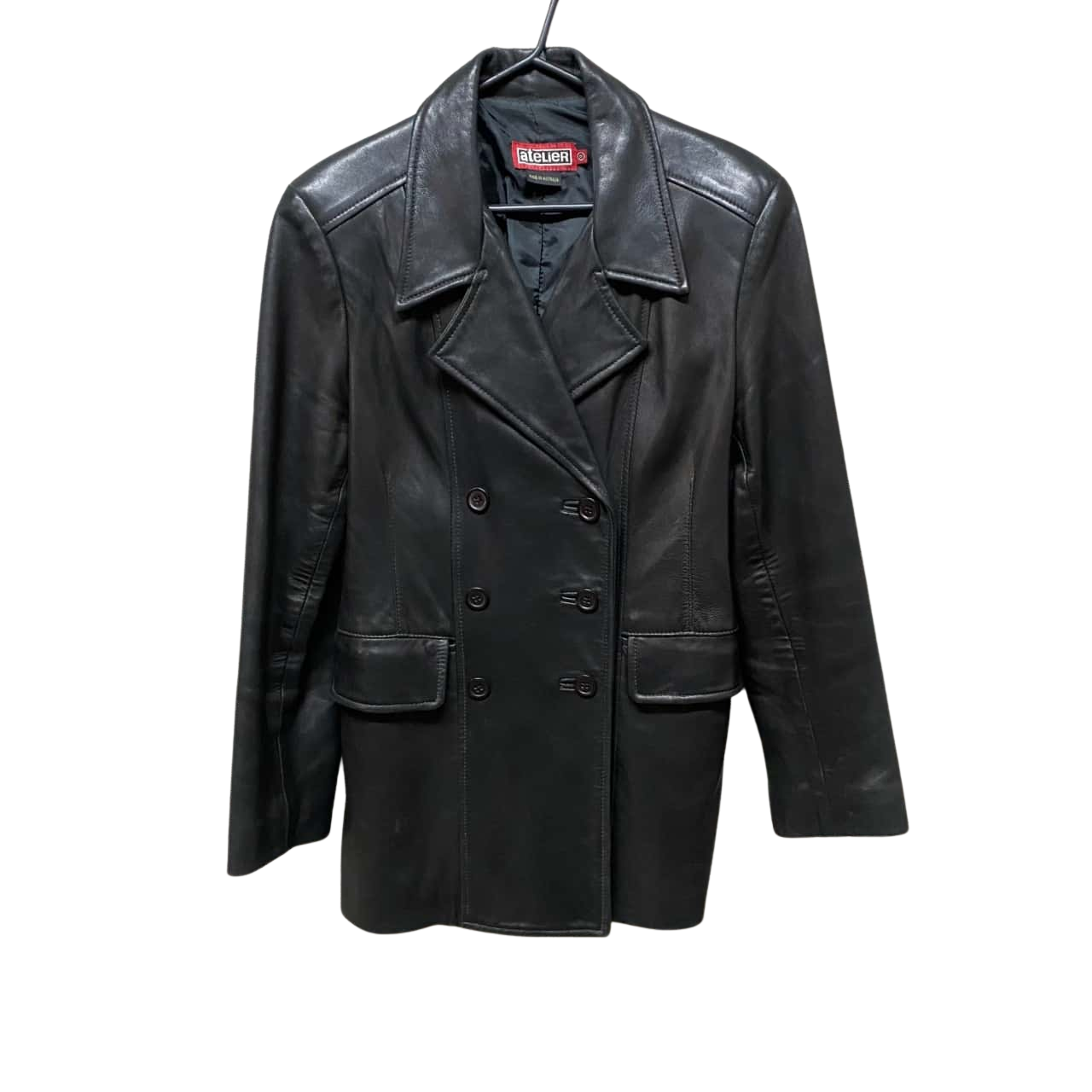 Atelier Mens Double Breasted Jacket Size XL Leather Black