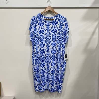 Loulou Womens  Size XS /S. Midi Dress Blue / Pattern / White 
