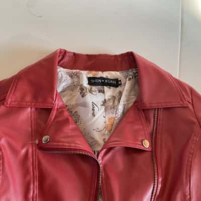  Womens  Size M Biker Jacket Red - faux leather - Shen Xuan