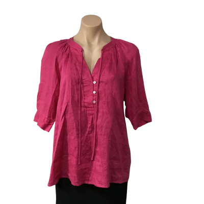 Sussan Womens Size 8 Bright Pink 100% Linen Short Sleeve Top (new)