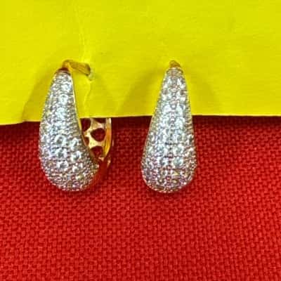  Women's Gold tone Huggie Hoop Earrings with Rhinestones