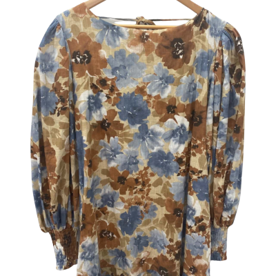 Girl & The Sun Womens  Size M Long Sleeve Dress Blue / Brown / White 
