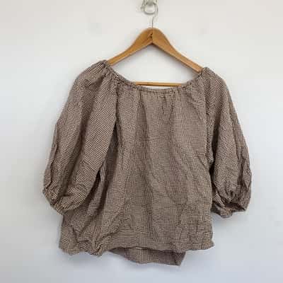 Seed Heritage Affogato Gingham Short Sleeve Top  Size 10 