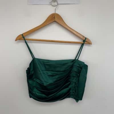 Merci Green Satin Look Crop Cami Top Size 10 