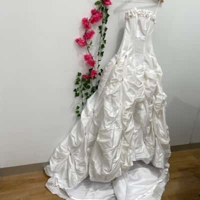 Maggie Sottero Womens Couture Strapless Wedding Dress Bridal Gown with Beading Size 6 White 
