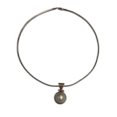  Womens Necklace with Pearl Round Pendant  Silver 925