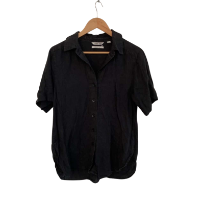 Country Road Womens Linen Size 6 Button Up Top / Short Sleeve Top Black  