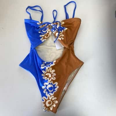 Billabong Beige Blue Cut Out One Piece Bather  Size S 