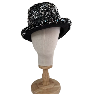 Silver and Black Sequinned Top Hat Size 57 cms circumference 