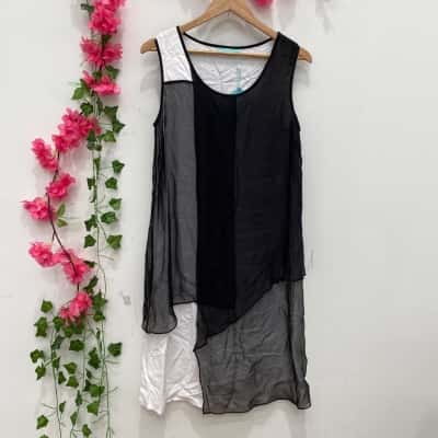 Blue Illusion Womens Ed-sheer Waterfall Sleeveless Dress Size S Black  / White 