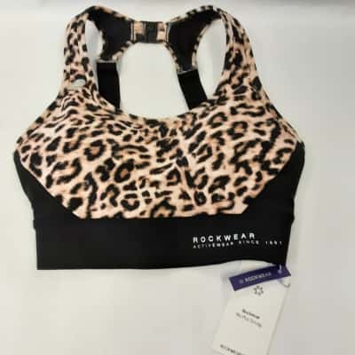  Womens  Size 8 Rockwear high impact sports bra in natural animal print new with tags