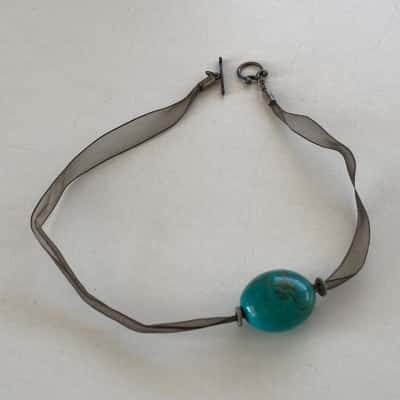 925 Sterling Silver Turquoise Gemstone Choker Necklace