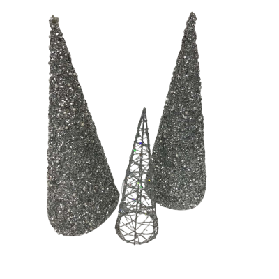 Christmas Table Decorations Silver Cone Shape Trees x 3
