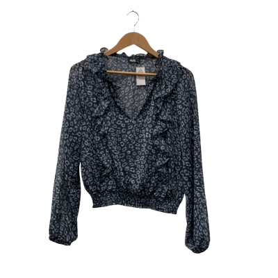 Dotti Womens  Size 14  Long Sleeve Top Navy Blue / Pattern 