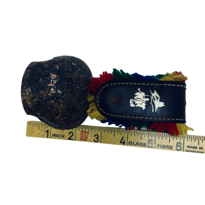 Vintage Swiss / Alpine-Style Cowbell with Leather Strap & Wool Fringe (3”)