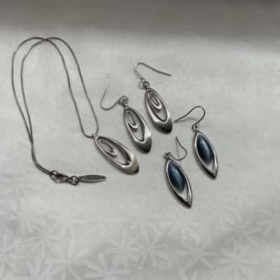 Skagen Women’s Costume Necklace & Earrings Set with Bonus Pair of Pierced Drop Earrings  