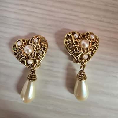  Womens Earrings Gold Plate with Pearl Drop Clip On 
