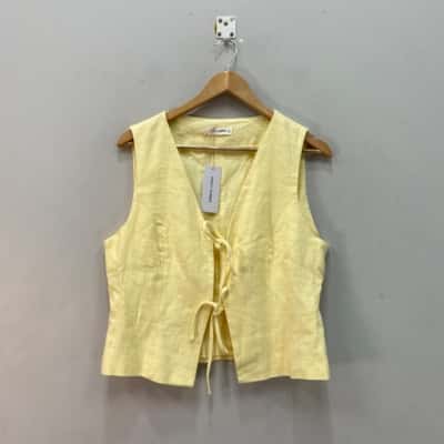 Perfect Stranger Womens Linen Tie-up Vest  Size 14  Yellow 