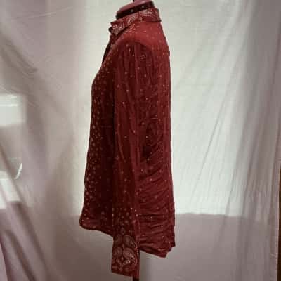 Wrangler Womens  Size 12 Button Up Top Maroon / Pattern 