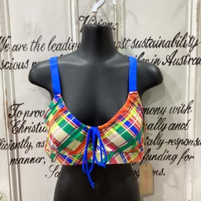 Gorman Brand! BNWT THE GEO POP CHECK BIKINI TOP! Womens  Size 12 Bralette Multicoloured / Pattern 