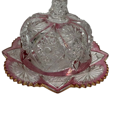Antique 1906 EAPG ruby Stain ROUND covered Butter  Dish
