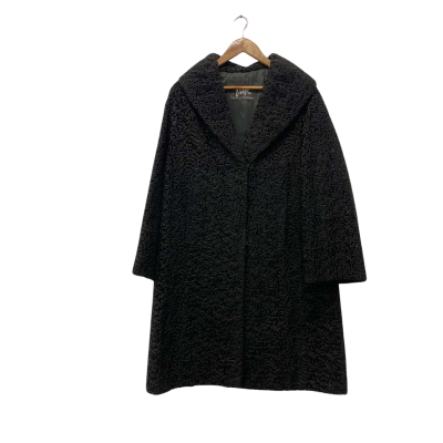 Vintage Virgo Melbourne Astra Fur Womens  Size 14 Trench Coat Black  