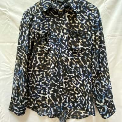 Guess Womens  Size S Button Up Top / Long Sleeve Top Black  / Blue / Pattern 