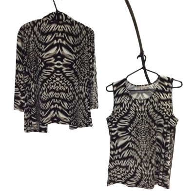 Noni B Womens  Size L Sleeveless Top Black  / Khaki / Pattern / White 