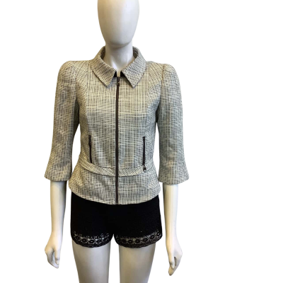George Gross  Women's Size 8 Front Zip Silk Blend Jacket Black & White 