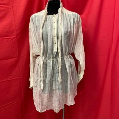 Zimmermann Womens  Size 1 Black Stripe  / Champagne/Beige Sheer Top Silk and Cotton
