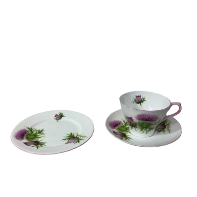 Vintage Shelley Pink "Thistle" Fine Bone China Cup Saucer & Plate