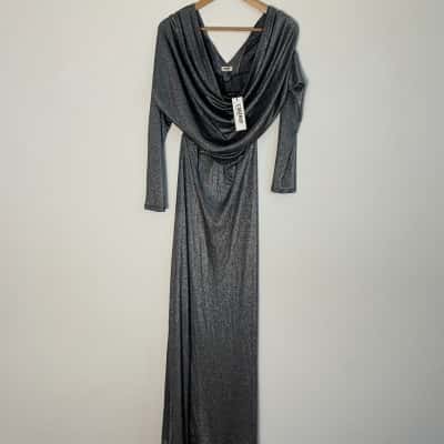  L'Agence Womens  Size L Cowl Neck Long Dress - Metallic Silver NEW with TAGS