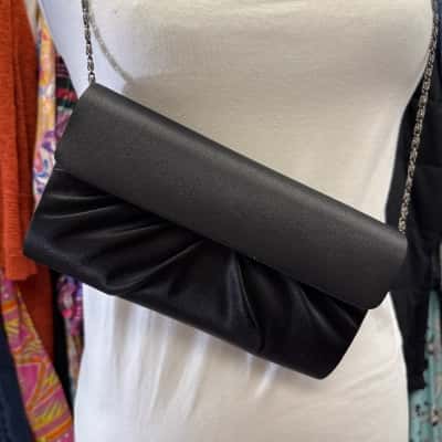 Olga Berg Women’s BLACK Evening Bag with long metal chain 