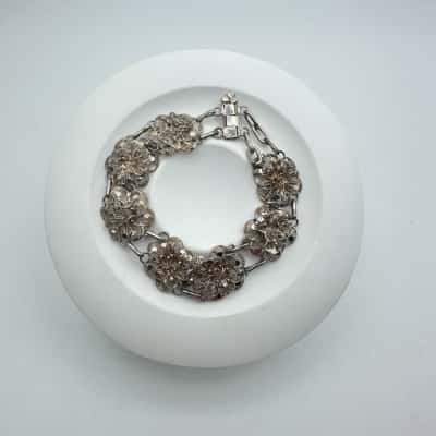 Vintage Silver Filigree Flower Bracelet 