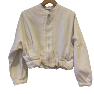 Vintage*Posse.   White Cropped Jacket with Shoulder Pads.  Size L 