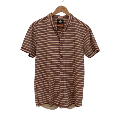 The Critical Slide Society Mens  Size M Short Sleeve Shirt Maroon / Striped / Yellow 