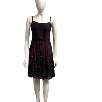 Brand New Alannah Hill Womens  Label Size 10 `It’s A Full Moon Frock’ Sequins Silk Dress Black / Red 