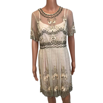 Alannah Hill Womens  Size 12 Beaded Dress  Nude / Soft Pink  