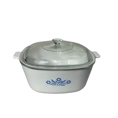 Vintage Corning Ware Blue Cornflower Ceramic 4 PT Square Saucepan with Lid