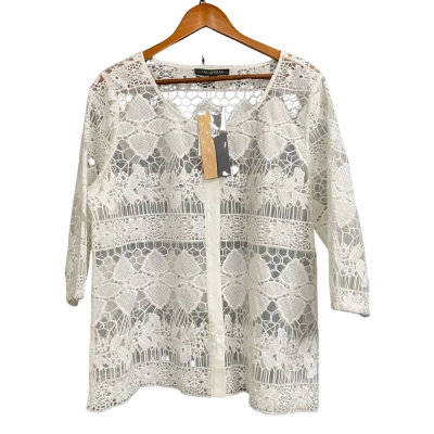 Liz Jordan 3/4 Sleeve Lace Button-up Top Size 16 White 