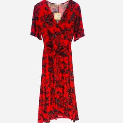 Noni B - True Red Wrap Flutter Sleeve Knit Dress (Size 14)