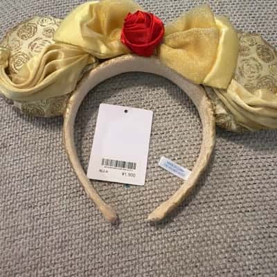 Kids Disney Beauty and the Beast Belle Minnie Ears Headband Gold Red Rose