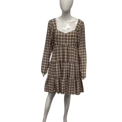 American Eagle Womens  Size L Mini Dress Beige / Brown / Checked 
