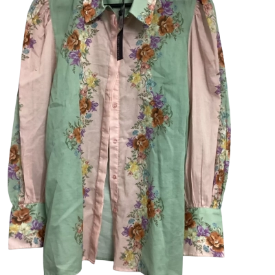 Fate & Becker Womens  Size 12 Button Up Top Floral / Green / Pink  