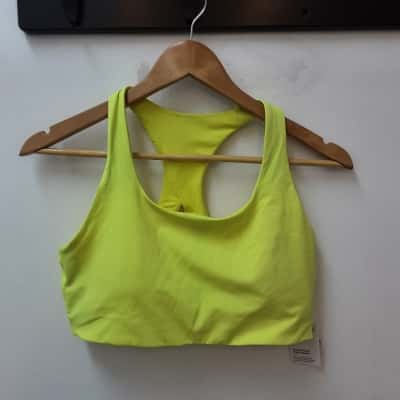 Lululemon Womens  Size 10 Sonic Yellow Sports Bra Features Classic Scoop Neckline And Razorback Silhouette With Strappy Backend Detail 
